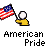 Two side-by-side pixel art frames of a yellow stick figure holding an American flag with text "American Pride" below each frame on a gray background.