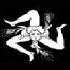 Black-and-white pixelated icon of a stylized figure in an acrobatic pose with multiple limbs and distorted facial features, set against a solid black background.