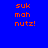 Blue background with orange pixelated text 'suk mah nutz!' in four positions, two showing red gradient halos.