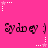 Pink background with repeated 'Sydney' text and star-shaped pixel art elements in white and pink.