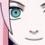 Pixelated close-up of a stylized anime eye with teal iris and black pupil, set against light pink background.