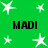Green background with white star shapes and four instances of the text 'MADI' in bold black letters arranged in a pattern