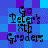 Four identical pixelated text-based icons arranged in a on a blue-purple checkered background, each displaying 'Go Peter's Xtb Graders' with black lettering