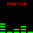 Red text 'Marcus' appears four times on a black background with green horizontal bars in pixelated style.
