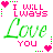 A 3x2 contact sheet of six animated frames showing variations of a pixelated text-based icon with pink and green lettering, hearts, and dotted borders on white background.