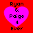 Four identical pixelated heart-shaped icons with text on a red background, each displaying 'Ryan & Paige 4 Ever' in black font.