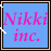 Animated contact sheet of a pixel art character with multiple expressions and accessories across 12 frames, featuring text elements like "Nikki inc." and "Caution" on blue backgrounds.