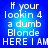 Blue background with white pixelated text reading 'If your lookin 4 a dumb Blonde HERE I AM' in four identical arranged in a