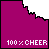 identical purple and gray pixelated icons with '100 x CHEER' text, each featuring a small dotted line on the left side