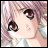 Pixelated anime-style character face with pink hair and large brown eyes on left, next to black background with white pixelated text "Anime IM" above smaller "COM" on right.