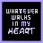 25 pixelated text-based icons on black backgrounds with purple borders, displaying variations of 'WHATEVER WALKS IN MY HEART' and 'WILL WALK ALONE' in white and light blue fonts
