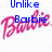 Animated icon displays pink cursive 'Barbie' text with blue text overlays reading 'Unlike', 'Barbie', 'We and My', 'Friends', 'Are NOT', 'Sold', 'Separately' against a white background.