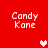 Red background with four instances of 'Candy Kone' text and three pixelated hearts in white and pink.