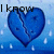 Blue broken heart icon with raindrops on blue background, text fragments 'I know', 'you don't', 'love me', 'so why do', 'I even try' appear sequentially.