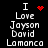 Black background displays white pixelated text reading "I Love Jayson David Lamanco" with red heart and dot patterns changing across four visible states.