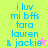Pixelated text reads "i luv mi bffs tara lauren & jackie" with a star symbol on a split background of green, beige, pink, and beige.