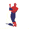 Spider-Man pixel art poses in red and blue, showing dynamic action sequences with shadow effects on white background