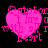 Four pink heart-shaped icons with pixelated text reading 'I love you at heart' on a black background, showing animation changes in text clarity and shape.