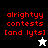 Red pixelated text 'alrighty contests [and lyts]' on black, white, and gray backgrounds with a white star and black star icon.