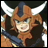Pixelated anime-style character with brown hair and white horns, wearing a blue headband and dark armor, next to text reading 'Anime IM' and 'COM' on black background.