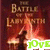 A static image shows a fiery background with 'The Battle of Labyrinth' text and a silhouette of a figure holding a sword, overlaid with a changing 'love' text in different colors and styles.