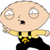 Pixelated cartoon character with large round eyes, open mouth showing pink tongue, yellow shirt, black pants, and a star-shaped emblem on the chest.