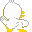 Four pixelated white figures with yellow feet and brown outlines in a , each showing distinct arm positions against a gray background