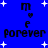 Blue background with white stars, black text 'm e forever' repeated in two , each containing two identical text blocks with small heart symbols above the 'e' in each 'm e' sequence