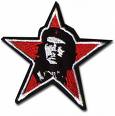 Red star-shaped icon with black outline containing a grayscale portrait of Che Guevara, set against white background.