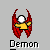 Pixelated demon icon with red wings and yellow body, white eyes, displayed in a of animated variations showing wing positions