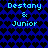 Blue background with black heart pattern and light blue text reading "Destany & Junior" in two , repeated twice