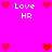 Pixelated icon with bright pink background, red hearts, and white text reading "Love HR" in multiple positions.