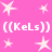 Pink background with white star shapes and repeated text "((KeLs))" in pixelated font.