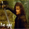 A four- shows a person with long brown hair holding a sword, with text appearing sequentially