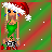 A 4x3 contact sheet of a pixel-art animated icon featuring a female character in Santa attire with changing text labels across frames.