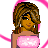 Pixelated image of a woman in a pink strapless dress with swirling pink background and partial text fragments.