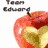 Red apple with heart-shaped core, 'Team Edward' text above; 'I love vampires' text on pink background; three men in white shirts and ties.