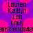 Pixelated text displays names and a phrase over pink cloud shapes on purple background.
