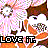 Pixelated animated contact sheet showing two frames of a cartoon character with brown hair and orange clothing against pink background, repeating "LOVE IT." text.