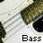 Animated sequence showing four identical 'Bass' text labels over a piano keyboard background with color variations in the keys.