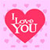 A pixelated red heart shape with white text reading "I Love You" centered on a light pink background with scattered smaller pink squares.