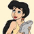 Pixelated cartoon character with dark curly hair and blue eyes, wearing a yellow top and gray shoulder piece, next to a cyan background with text.