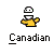 Pixelated static buddy icon featuring a yellow stick figure with rainbow accents, white helmet-like headpiece, and the word "Canadian" below in blocky text on gray background.
