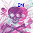 Pixelated image of a pink skull with crossed bones, displaying changing text above it.