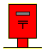 Red post box with gray slot and black T-shaped symbol, white envelope appearing near it in