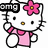 Hello Kitty character in pink dress with flower accessories, two distinct text labels visible across frames.