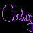 Pixelated text variations of 'Cindy' in multiple colors and styles on a black background, including cursive, blocky, and lowercase forms.