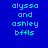Blue background with light blue text reading 'alyssa and ashley bfils' in pixelated font, displayed across three of repeated text