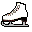 Pixelated ice skate icon with white boot, brown accents, and black blade on gray background; adjacent green text reads 'OriginalIcons' above '2007'