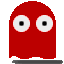 Two red pixelated figures with large white eyes and black pupils stand side-by-side against a gray background, one with eyes facing forward, the other with eyes turned right.